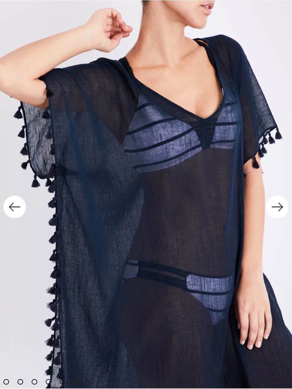 Seafolly Amnesia Cotton Tassel Fringed Swim Cover Up Navy Blue One Size - Picture 5 of 12